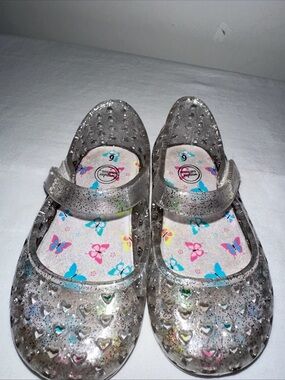 Girls Silver Glitter Jelly Mary Jane Shoes - Comfortable Kids Footwear